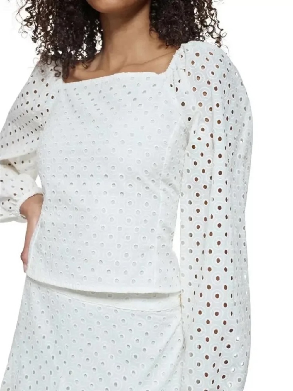 Karl Lagerfeld White Corset Long Sleeve Top with Peplum Sleeves Women's Sz Med